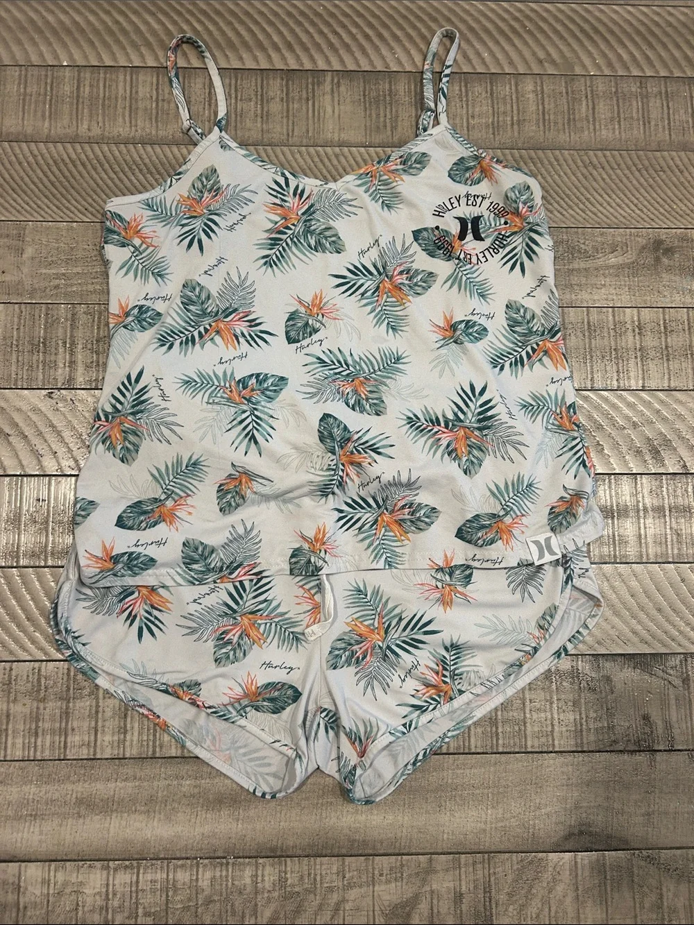 Hurley White Tropical Print Girls' Romper with Green & Orange Accents
